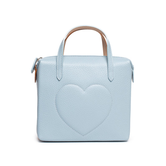 Mini Heart Bag bicolor azzurro-cuoio