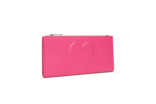 Portafoglio sottile con cuore colore peonia