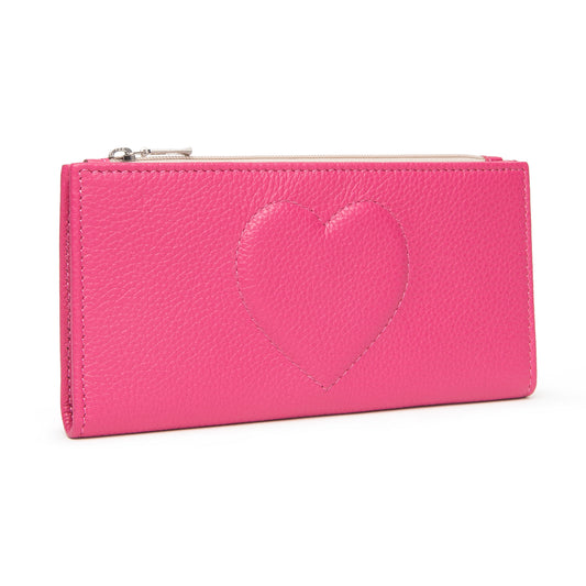 Portafoglio sottile con cuore colore peonia